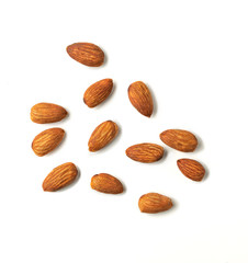 Roast Almonds isolated on white background.Healthy Food.