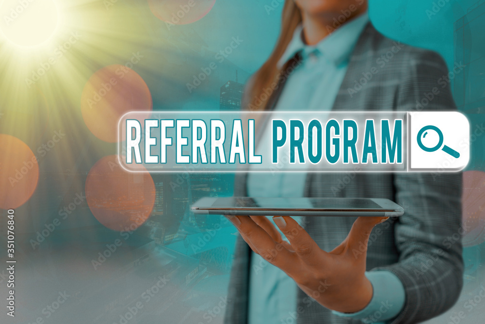 Aufkleber text sign showing referral program. business photo text internal recruitment method employed by orga