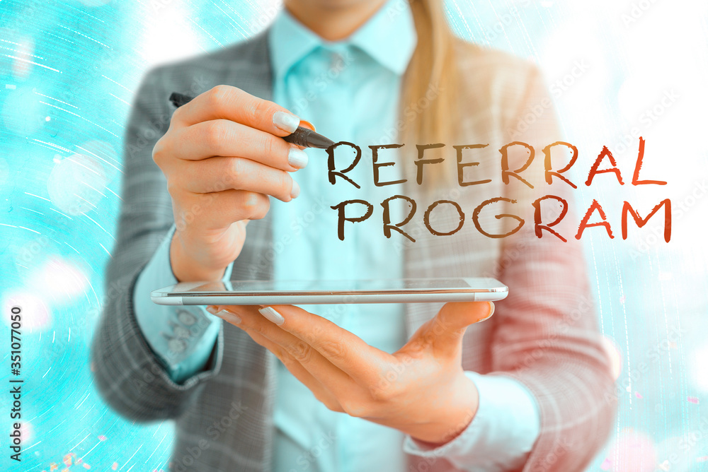 Aufkleber text sign showing referral program. business photo text employees are rewarded for introducing suita