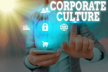 Word writing text Corporate Culture. Business photo showcasing pervasive values and attitudes that...