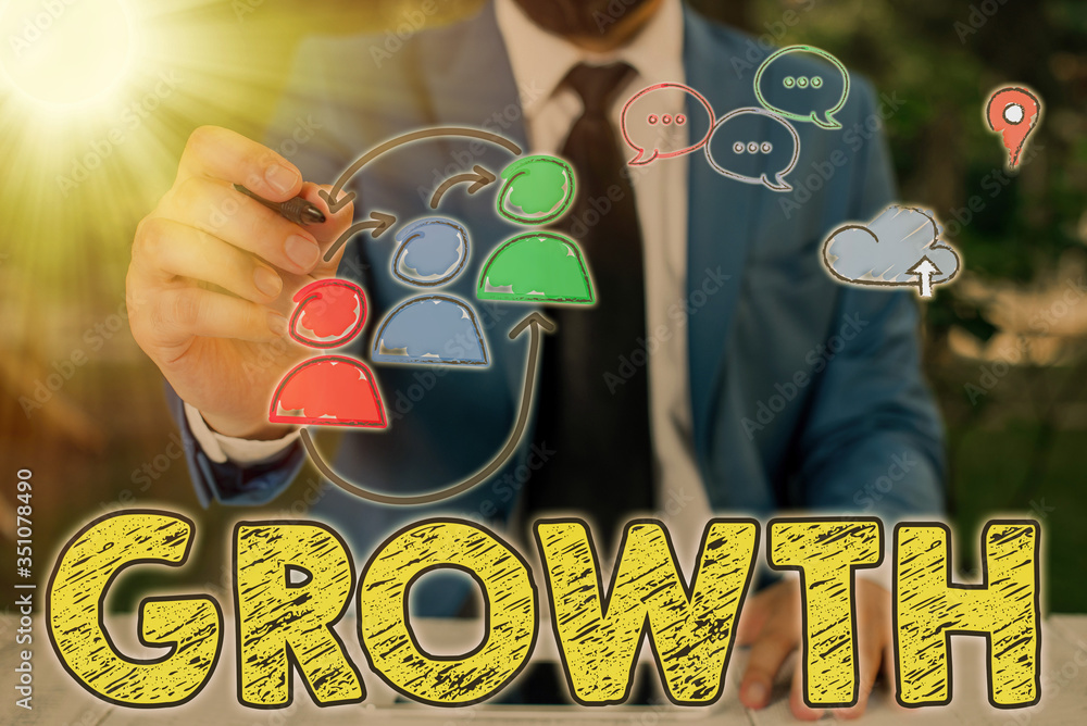 Poster writing note showing growth. business concept for process of increasing in size or juice getting old