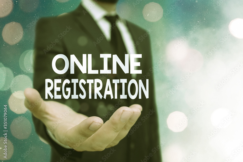 Poster conceptual hand writing showing online registration. concept meaning system for subscribing or regis