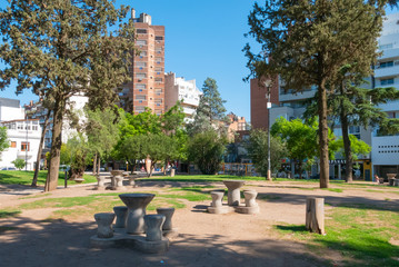 Cordoba Argentina marble tables and stools in Las Tejas park