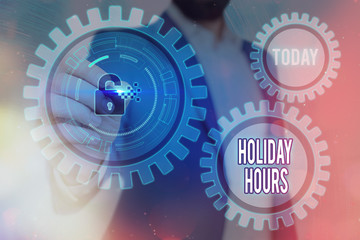 Word writing text Holiday Hours. Business photo showcasing employee receives twice their normal pay...