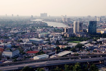 Naklejka na ściany i meble Bangkok Thailand, 2 May 2020 : Aerial photograph of Bangkok while taking a photo from high building