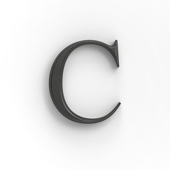 wood letter C with surface contact shadow, ISOLATED upper-case 3d wooden font suitable for decorations, PS matte path shape level included, 3D illustration