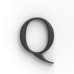 wood letter Q with surface contact shadow, ISOLATED upper-case 3d wooden font suitable for decorations, PS matte path shape level included, 3D illustration