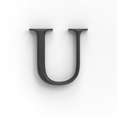 wood letter U with surface contact shadow, ISOLATED upper-case 3d wooden font suitable for decorations, PS matte path shape level included, 3D illustration