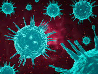 Covid-19 pandemic or coronavirus diseases in blood and cells, 3D illustration render image