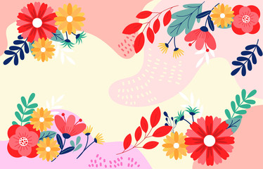 Flower set hand drawn art background template vector.