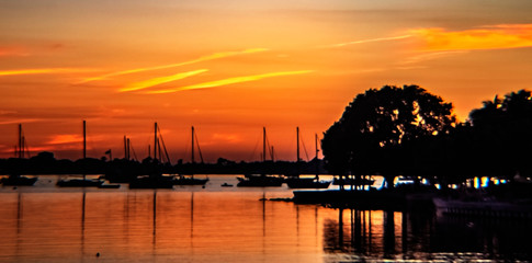 sunset over the marina, water, sky, sun, landscape, dusk, night, clouds, reflection, Florida, boat, ship, harbor
