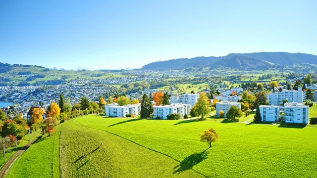Panorama of fantastic Richterswil, Switzerland on sunny day