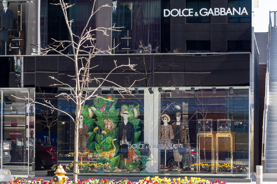 Toronto, Canada - May 16, 2020: A Dolce and Gabbana store at the Bloor-Yorkville Business Area in Toronto in Spring. Dolce and Gabbana is an Italian luxury fashion house. 