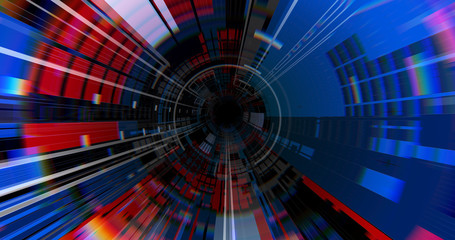 Abstract neon lights Sci-Fi futuristic Hi Tech virtual reality tunnel. Futuristic motion graphic. Ultra violet neon light glow. 3D rendering