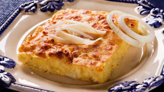 Soup from paraguay with white corn. Omelet with Smoke.