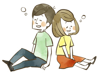 リラックスする男女-夫婦・カップル-水彩