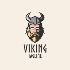 Simple and clean Viking head mascot logo design template with isolated background