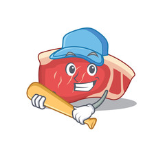 Naklejka premium Attractive sirloin caricature in character playing baseball