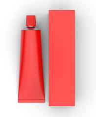 Blank industrial adhesive silicone sealant glue sump tube with paper box packaging for branding and mock up design. 3d render illustration.