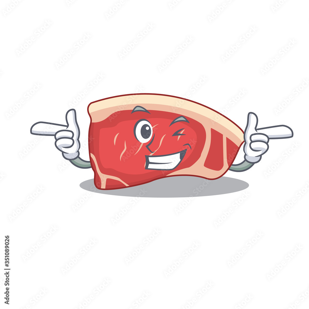 Poster Cartoon design of sirloin showing funny face with wink eye