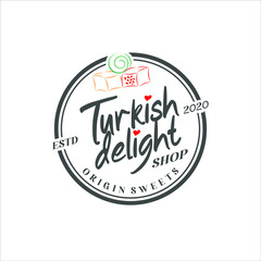 simple typography turkish delight logo traditional yummy sweet candy vector icon label design inspiration