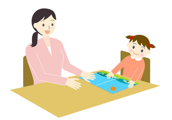 絵本を読む親子のイラスト