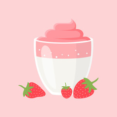 Dalgona Coffee with Strawberries and Cream. 