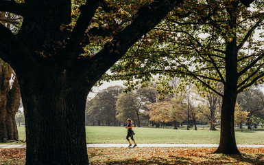 17/5/2020 People workout outdoors, the golden autumn  at Hagley park, Christchurch, New zealand. During COVID-19 Level 2 situation.