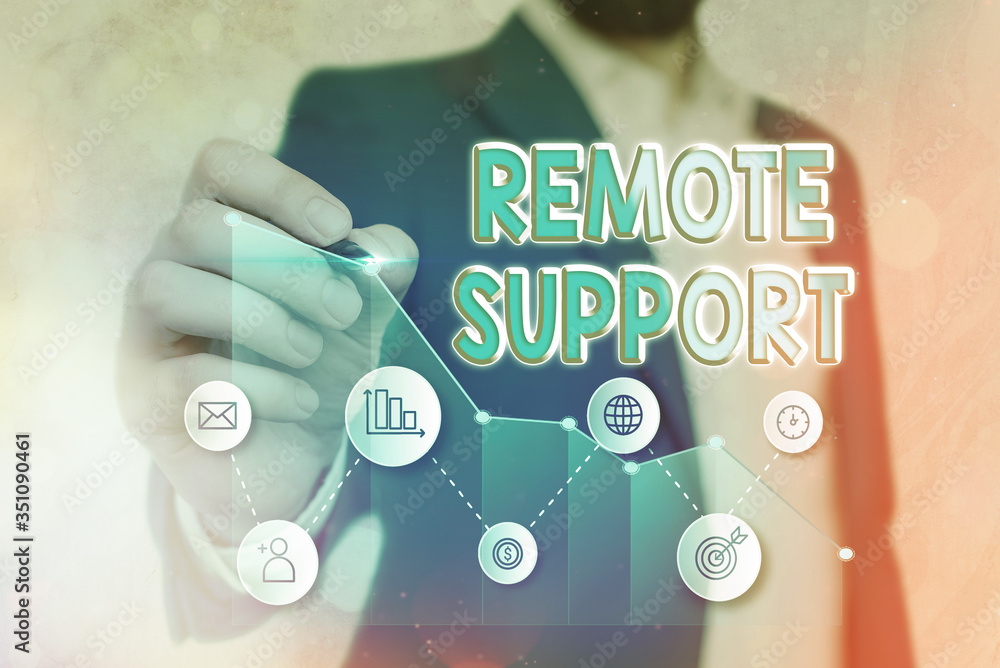 Poster writing note showing remote support. business concept for type of secure service, which permits repr