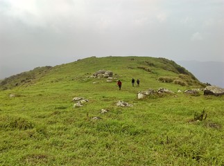 Obraz premium Trekking on green meadow
