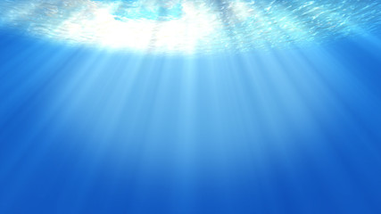 Sea Underwater light beautiful veil of sunlight. ocean waves underwater movement and flow with the rays.Beam shining from deep clear blue water causing a beautiful water lighting reflections.footage