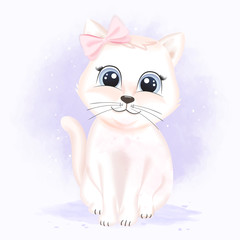 Cute cat sitting hand drawn cartoon animal illustration