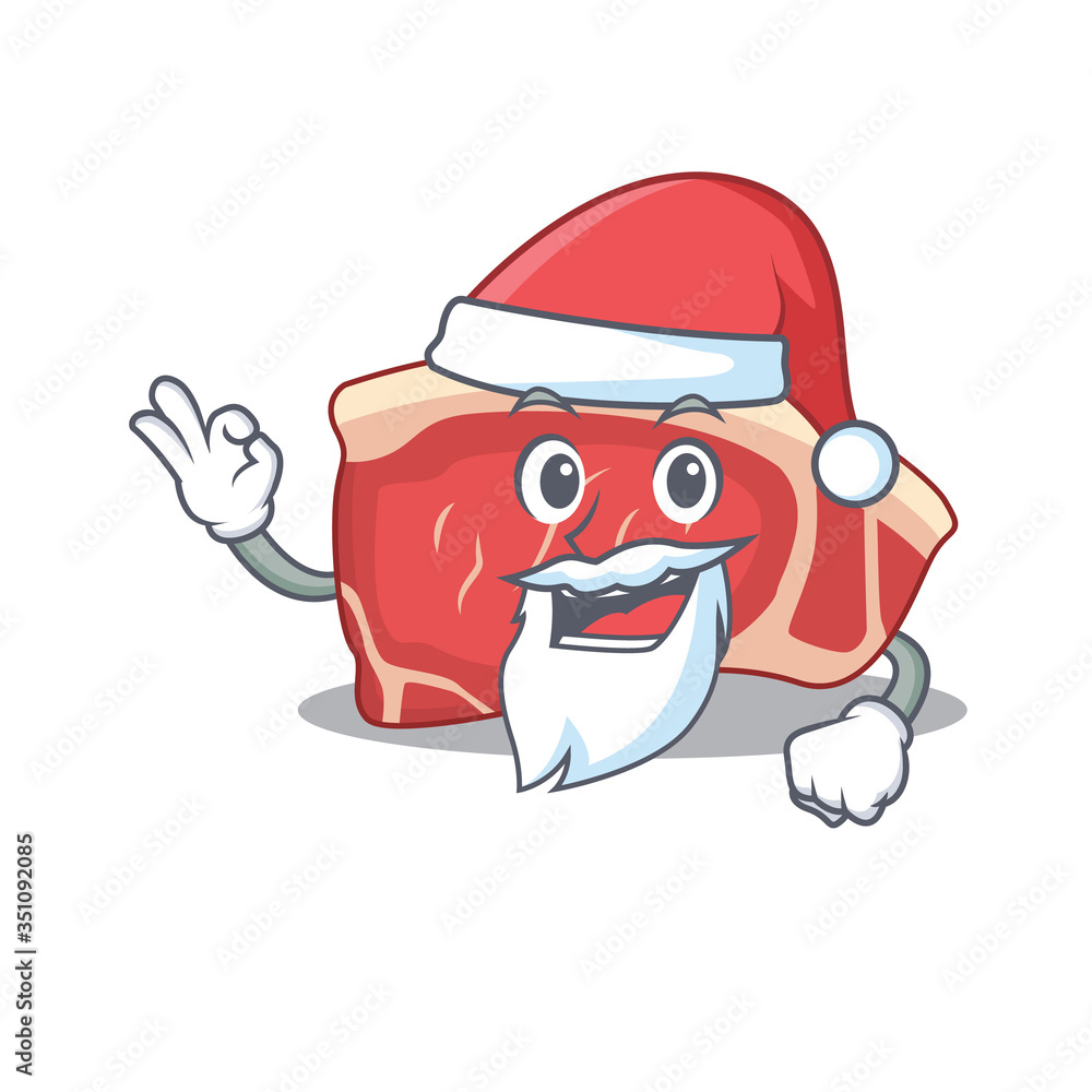 Poster cartoon character of sirloin Santa having cute ok finger