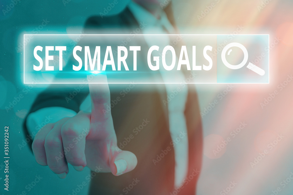 Poster conceptual hand writing showing set smart goals. concept meaning giving criteria to guide in the set