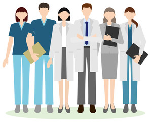 Group of doctors and medical staff. Vector illustration in flat style.