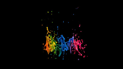 Mixed Colour Paint Crown Splash Shooting Up, Hanging in the Air. Colorful Fluid.