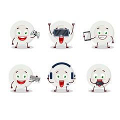 plate angry expression cartoon character are playing games with various cute emoticons