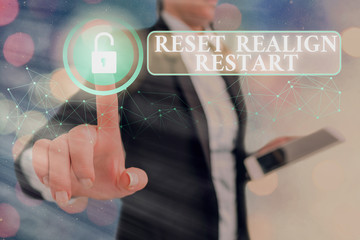 Writing note showing Reset Realign Restart. Business concept for Life audit will help you put...