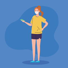 woman using medical protective mask against covid 19 vector illustration design