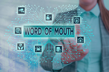 Text sign showing Word Of Mouth. Business photo text information that is transmitted without being...
