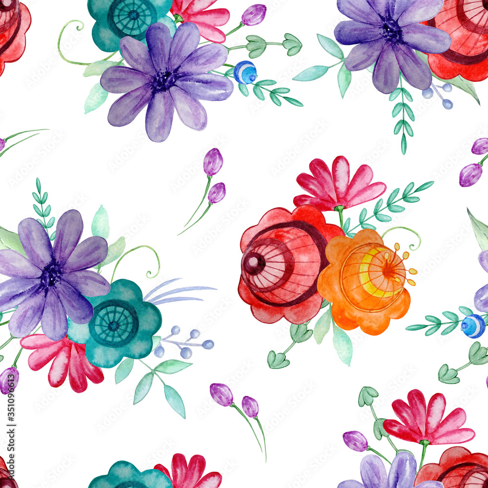 Wall mural pattern Russian red and orange flowers on a white background