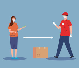safe contactless delivery courier by covid 19 vector illustration design