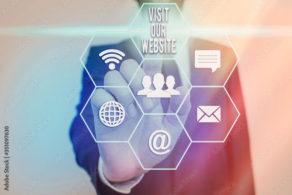 Poster text sign showing visit our website. business photo showcasing visitor who arrives at web site and p