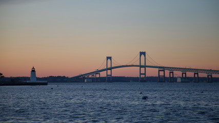 newport bridge sunset