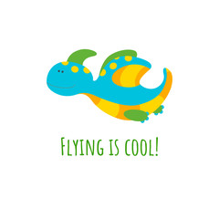 Flying dinosaur on white background. Colorful vector illustration in flat style