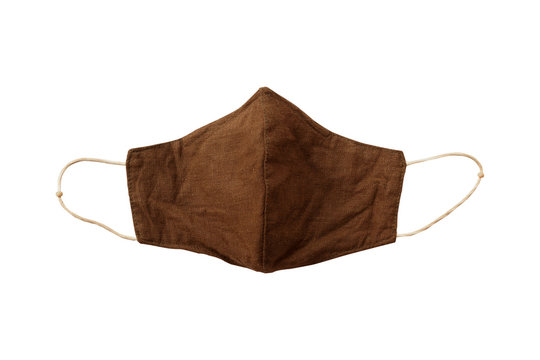Brown fabric mask isolated on a white background.