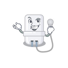 A funny cartoon design concept of electric water heater with happy face