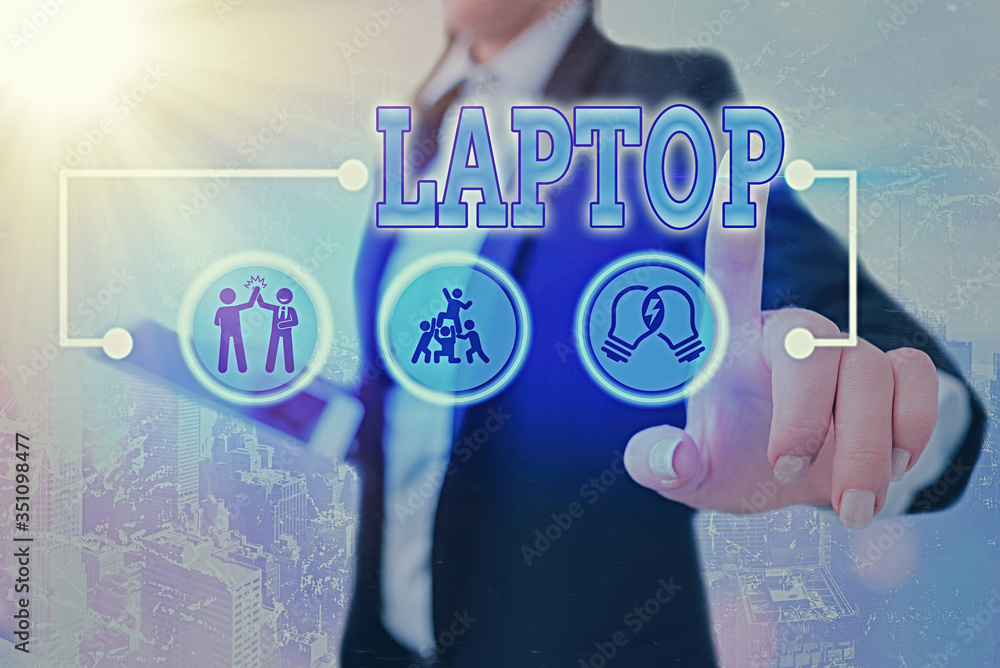 Aufkleber conceptual hand writing showing laptop. concept meaning computer that is portable and suitable for u