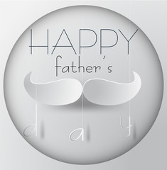Happy Fathers Day sale banner. Concept for poster, flyer. Holiday design, checkered white background,  paper cut out mustache shaped , paper cut out art style, vector illustration . hanging letters