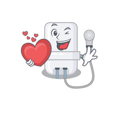 A sweet electric water heater cartoon character style holding a big heart
